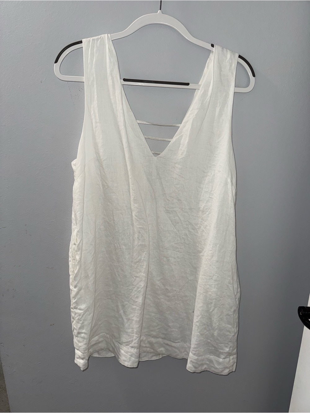 Favorite Daughter White Linen V-Neck Mini Shift Dress Size L NWOT